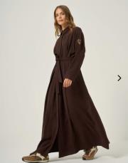 kolu taş detay önden düğmeli belden kuşaklı gömlek elbise kahve