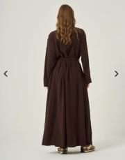 kolu taş detay önden düğmeli belden kuşaklı gömlek elbise kahve 2