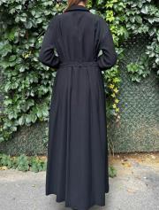 kolu taş detay önden düğmeli belden kuşaklı gömlek elbise siyah 2