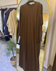 basıc uzun kollu bambu elbise kahve