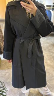 arkası kapitöne detaylı belden kemerli trençkot siyah