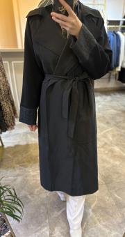 arkası kapitöne detaylı belden kemerli trençkot siyah 2