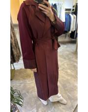 arkası kapitöne detaylı belden kemerli trençkot bordo 4