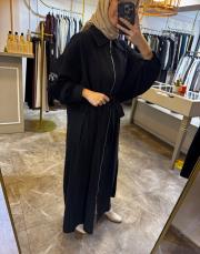 önden fermuarlı tek kolu taş detay içten kemerli kap siyah 2