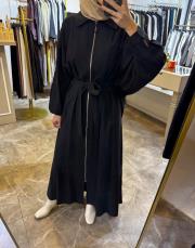 önden fermuarlı tek kolu taş detay içten kemerli kap siyah 4