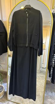 ceketi bambu detaylı elbiseli takım siyah 3