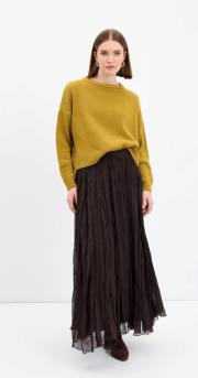 kadriye baştürk kırışık görünümlü uzun kloş etek acı kahve 2