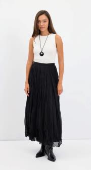 kadriye baştürk kırışık görünümlü uzun kloş etek siyah