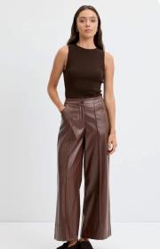 kadriye baştürk yüksek bel nervür dikişli deri pantolon kahve