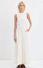 kadriye baştürk yüksek bel nervür dikişli deri pantolon ekru 2