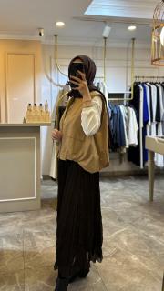 fermuar kapamalı volanlı yelek camel 4