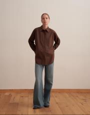 yırtmaç detaylı koton gömlek kahve