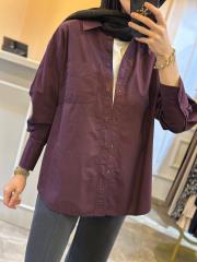 yırtmaç detaylı koton gömlek mürdüm