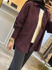 yırtmaç detaylı koton gömlek mürdüm 2