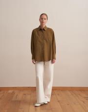 yırtmaç detaylı koton gömlek yeşil