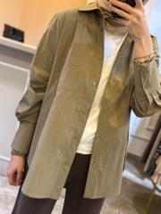 yırtmaç detaylı koton gömlek açık haki 4