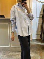 yırtmaç detaylı koton gömlek açık mavi 4