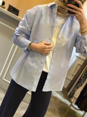 yırtmaç detaylı koton gömlek açık mavi 5