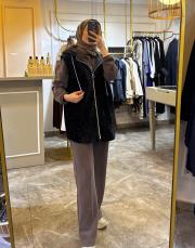 ghısa kadife payet işlemeli yelek siyah