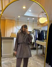 ghisa beli lastikli işlemeli yelek gri