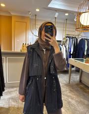 ghisa beli lastikli işlemeli yelek siyah 2