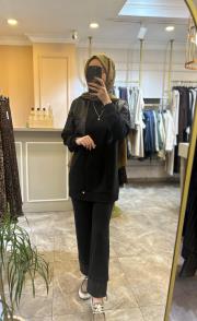 ghisa deri detaylı spor takım siyah 5