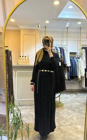 ceremony balıkçı yaka kemer aksesuarlı triko elbise siyah