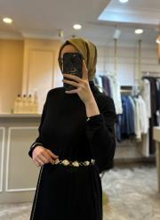 ceremony balıkçı yaka kemer aksesuarlı triko elbise siyah 4