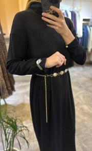 ceremony balıkçı yaka kemer aksesuarlı triko elbise siyah 5