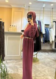 ceremony balıkçı yaka kemer aksesuarlı triko elbise bordo 5