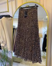 sentez leopar kırıştırma etek kahve