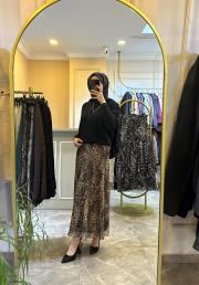 sentez leopar kırıştırma etek camel 3