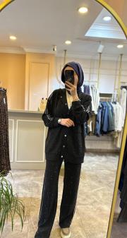 ghisa çıt çıt kapamalı taşlı kupra takım siyah