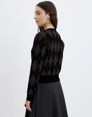 yuvarlak yaka baklava desenli triko hırka siyah 2