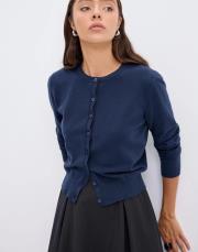yuvarlak yaka düğmeli triko hırka lacivert