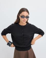 yuvarlak yaka düğmeli triko hırka siyah