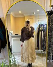 sentez viola parçalı kırıştırma etek bej 3