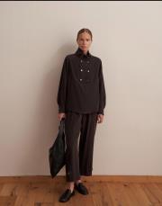 çıtçıt kapamalı dökümlü gömlek kahve 3