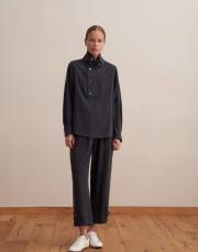 çıtçıt kapamalı dökümlü gömlek lacivert 2