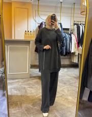 önden çift fermuarlı kapüşonlu takım yeşil