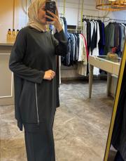 önden çift fermuarlı kapüşonlu takım yeşil 2