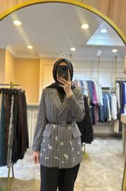 ghisa taş işlemeli ceket takım siyah 4