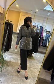 ghisa taş işlemeli ceket takım siyah 5