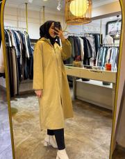 ghisa fermuar detaylı kapüşonlu trençkot camel 2