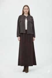 ceremony hakim yaka cepli ve işlemeli kısa ceket kahve