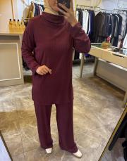 ceremony balıkçı yaka kristal detaylı triko takım bordo 2