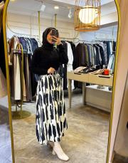 sentez zebra desenli kloş etek siyah 3