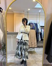 sentez zebra desenli kloş etek siyah 4