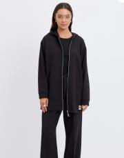 kadriye baştürk fermuarlı kanguru cepli kapüşonlu hırka siyah