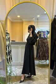 ghisa önden yarım fermuarlı cebi işlemeli elbise siyah 5